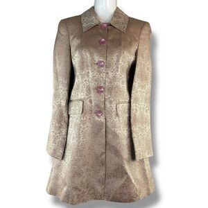 Vintage 90's Bebe Jacquard Pink Midi Long Sleeve Coat XS Romantic Chic Retro